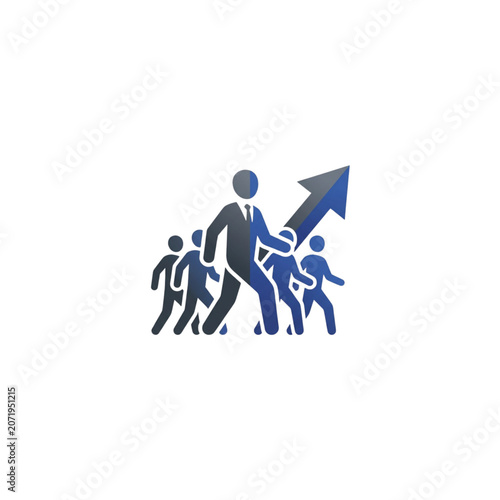 Corporate Leadership Team with Rising Growth Arrow Icon in Royal Blue and Grey