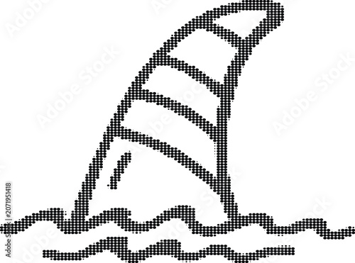 Windsurfing sail icon with halftone pattern design style for active water sports theme illustration on grey grid background.