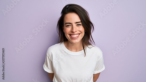 Young western woman wearing a white tshirt and light shorts in a relaxed summer casual style that represents comfortable warm weather fashion popular in Europe and America.