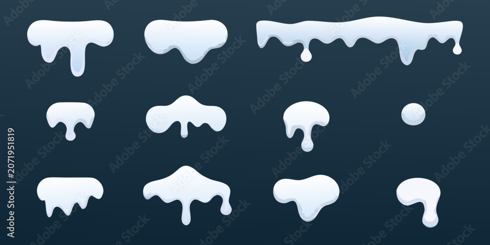 Obraz premium A collection of stylized white snowdrift and icicle shapes on a dark background