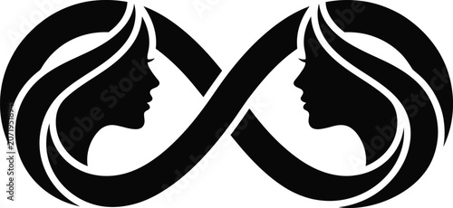 Cuadro en lienzo Infinity symbol showing two female silhouettes facing towards each other