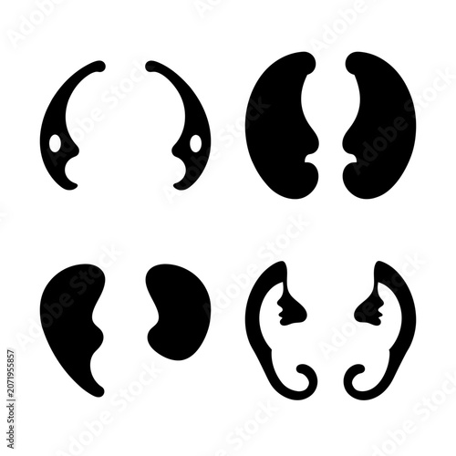 Set of four black curved bracket style icons - Minimalist black curved bracket icons in four different styles for design and illustration use.