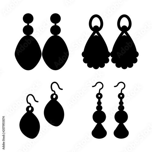 Black silhouette earrings set collection - A clean set of black silhouette earrings in various styles, perfect for fashion and design projects.