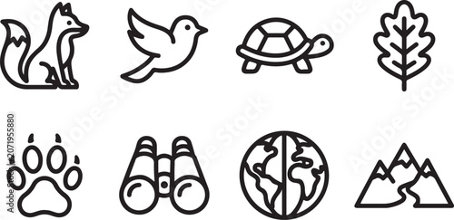 Minimalist animal nature and travel icons set
