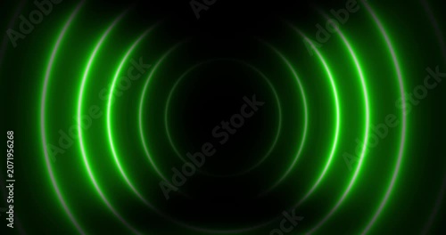 Bright neon lights circle waves loop animation. On a black background radio waves seamless video footage sound wave signal radar intelligence animation