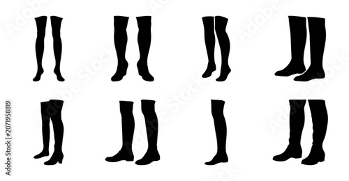 Black sock and boot leg illustrations - Simple black and white vector illustrations of various sock and boot legs for design or fashion projects.