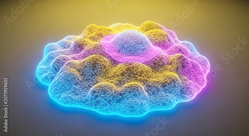 Glowing Microscopic Biological Cell Structure with Vibrant Neon Gradient Illumination