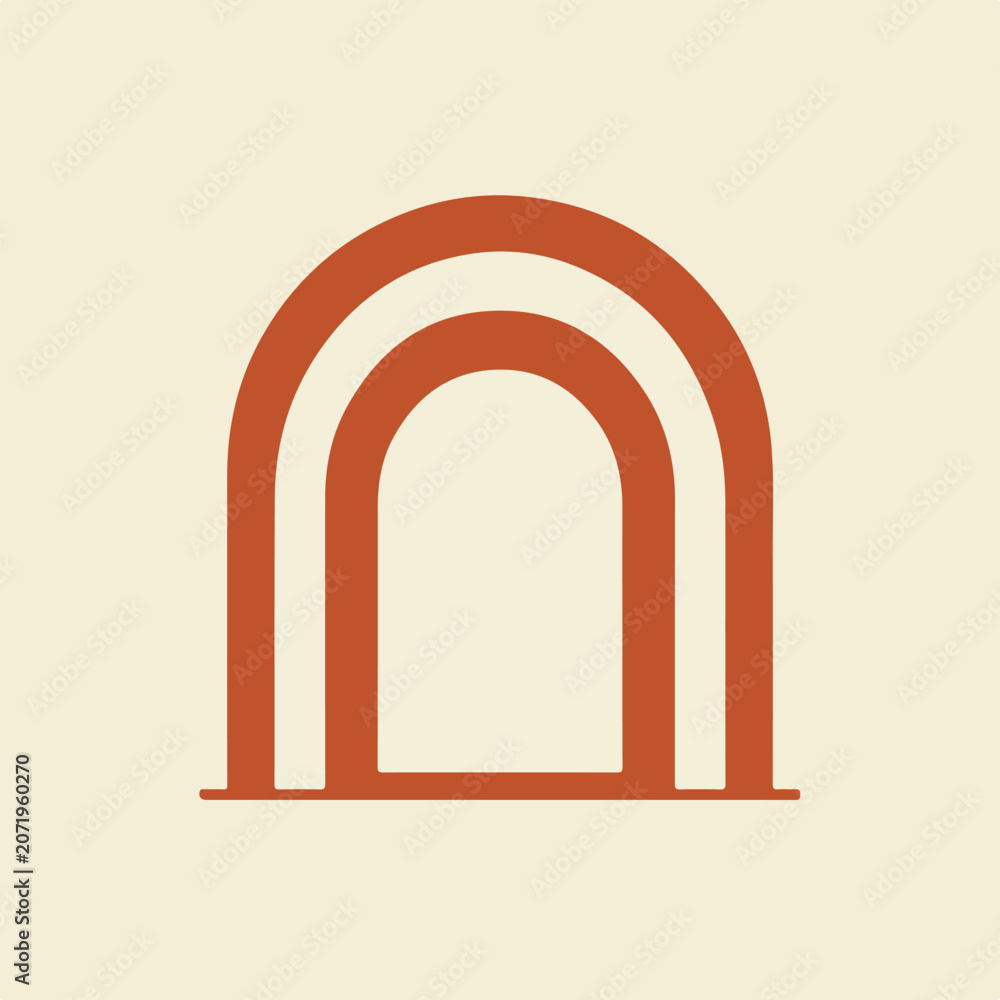 Fototapeta premium Minimalist geometric arch logo icon in earthy orange.