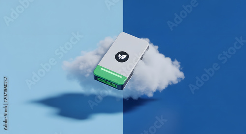 Portable External Hard Drive Floating on a White Cloud Symbolizing Cloud Storage and Data Backup on a Blue Background