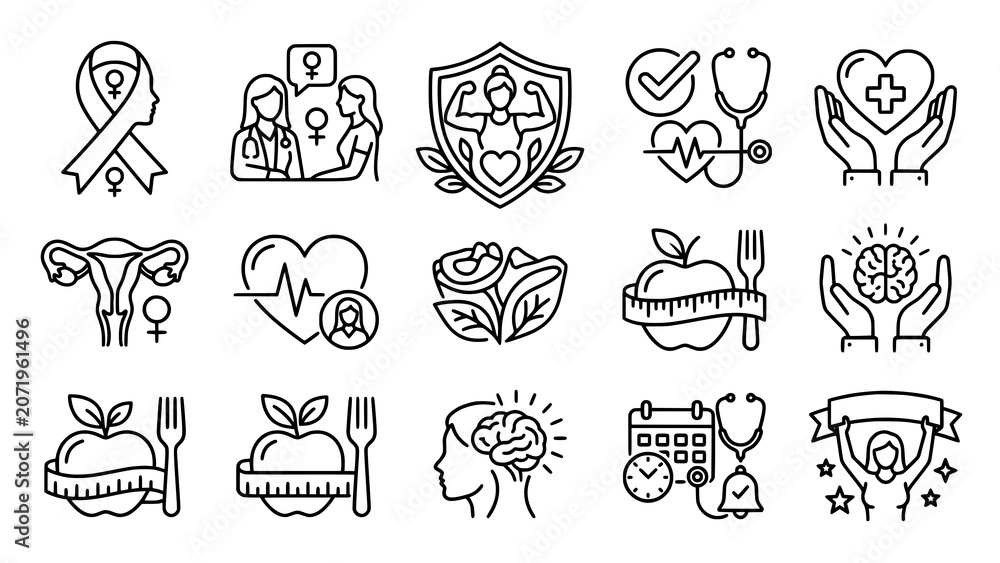 Fototapeta premium Women's health and wellness icons