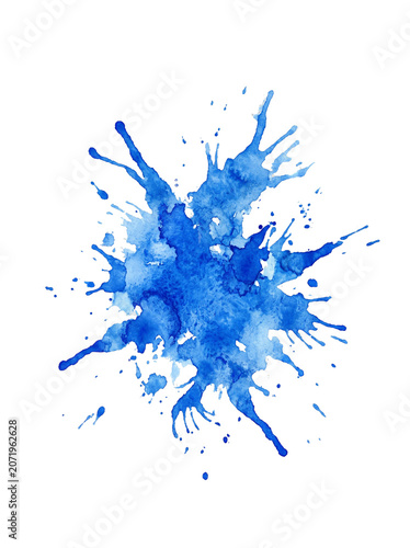 Blue Watercolor Splash Isolated on Transparent Background Artistic Paint Texture