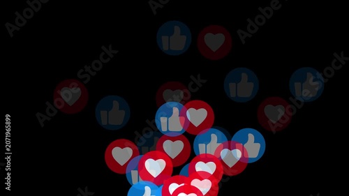 Floating animation of a love & like  emoji icon for social media, isolated on a black background. floating love  & love reactions for social media live streaming.  4K videos,..!!