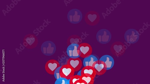 Floating animation of a love & like  emoji icon for social media, isolated on a black background. floating love  & love reactions for social media live streaming.  4K videos,..!!