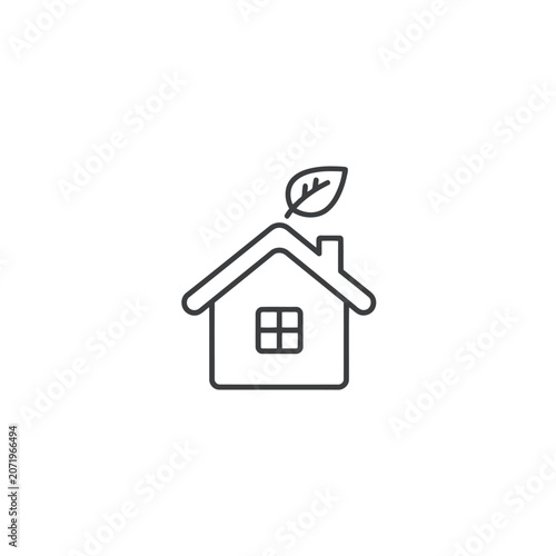 Minimalist Line Drawing of Eco-Friendly House – Black and White Sustainable Living Icon