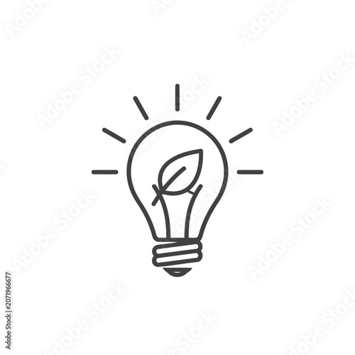 Minimalist Line Drawing of Eco Light Bulb – Black and White Sustainable Energy Icon
