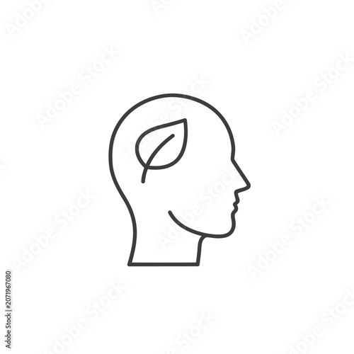Minimalist Line Drawing of Head with Leaf – Black and White Eco-Consciousness Icon