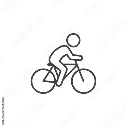 Minimalist Line Drawing of Person Riding Bicycle – Black and White Cycling Icon