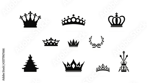 Obraz na plátně Set of nine elegant black crown icons in various styles Vector