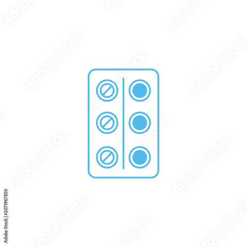 Minimalist Line Drawing of Medicine Blister Pack – Blue Pharmaceutical Icon