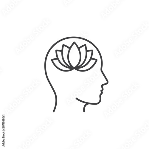 Minimalist Line Drawing of Head with Lotus Flower – Black and White Mindfulness Icon
