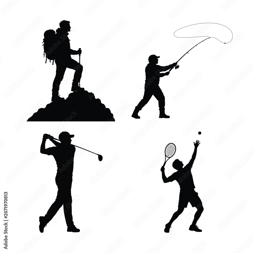 Obraz premium Silhouette of people engaging in various sports activities