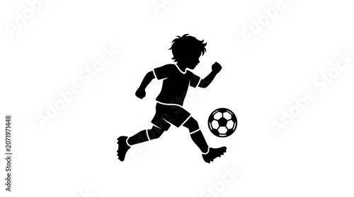 Photos Boy Playing Soccer with Ball Energetically.