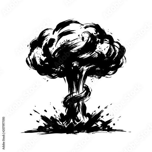 Fotografía A massive explosion occurs with smoke rising rapidly outdoors