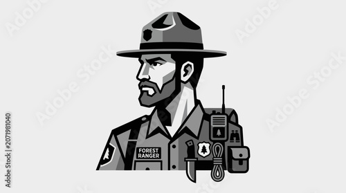 Canvastavla Forest ranger portrait with equipment