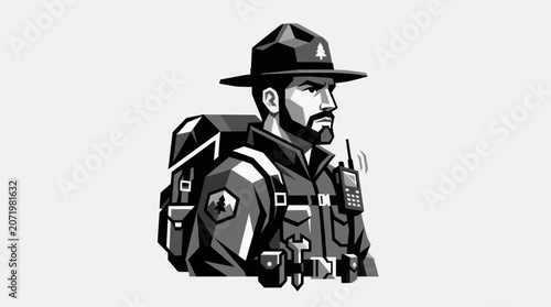 Canvastavla Outdoorsman with backpack and radio