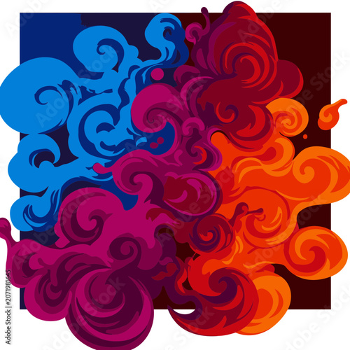 Abstract design of swirling vibrant colors in a dynamic composition. Colorful abstract swirls with gradient blending and a dark backdrop.