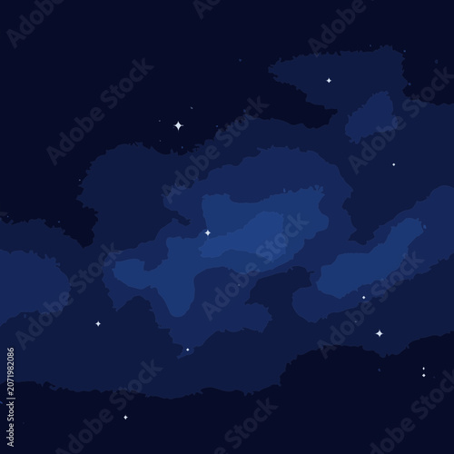 Night sky filled with stars and nebulae. Deep space view of a starry night. Astronomical illustration with a cosmic background. Shows a large scale night sky visualization -