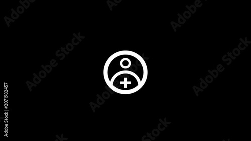 Minimal line art icon showing user profile with plus sign, representing account creation, adding new user, or inviting contacts in digital applications