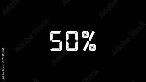 Count down from 0 to 100% numbers animation. 0 to 100 percent text animation on black background.
