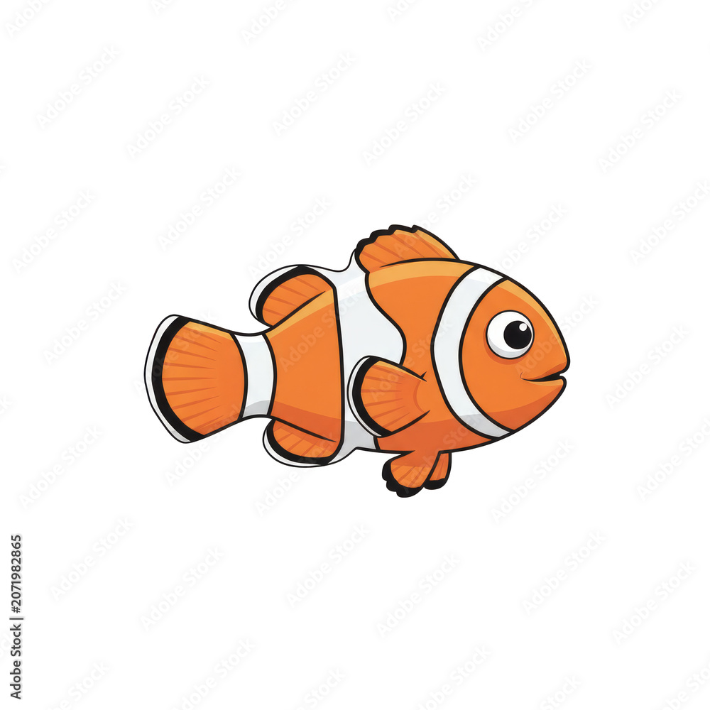 Obraz premium 3D cartoon clownfish icon, isolated on a transparent background