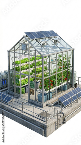 Innovative Greenhouse Design, Sustainable Agriculture, Urban Environment, 3D Illustration, Eco-Friendly Technology