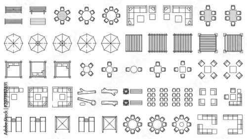 Outdoor Furniture CAD Blocks Vector Set for Architectural Plans and Landscape Design