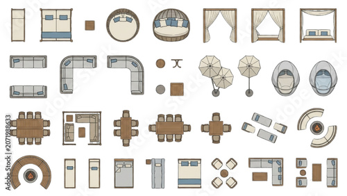 Resort Furniture CAD Blocks Vector Set with Luxury Outdoor Lounge and Poolside Elements