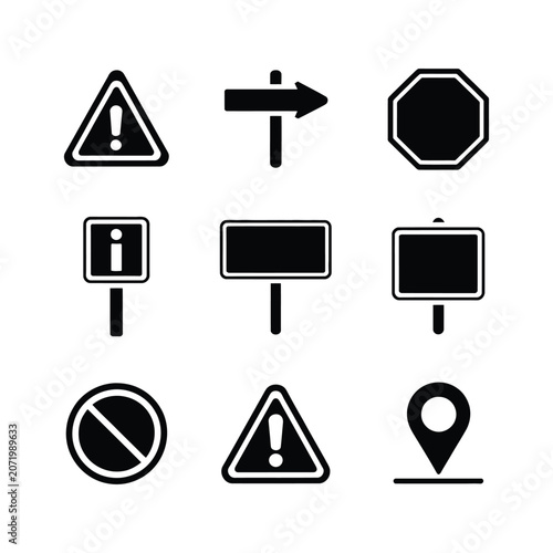 Fotografía Collection of Black and White Road Traffic Signs on Transparent Background Vecto
