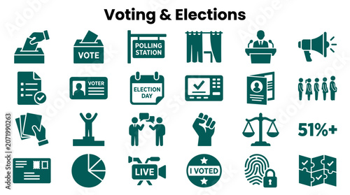 Cuadro en lienzo Voting and Elections Icons Set Representing Democratic Process and Civic Engagem
