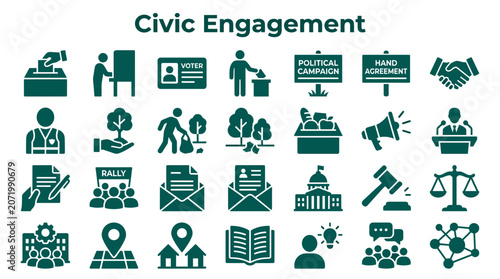 Konstfotografi Civic engagement icons representing voting participation community involvement a