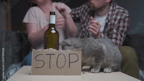 Social footage showing pet neglect in an alcoholic family, where a hungry cat tries to survive and find food during a violent domestic conflict.