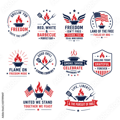  Patriotic BBQ Grill Badge Set for Fourth of July American Independence Design