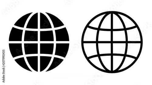 Web Globe Icon Set Flat and Outline Internet Vector Illustration