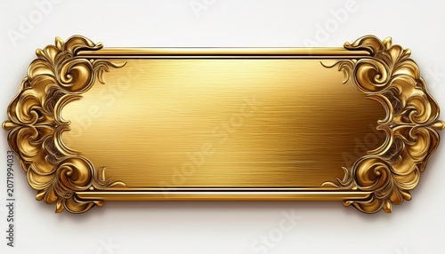 golden metal nameplate with embossed corners isolated on white background cutout background