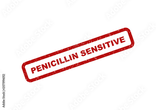 Cuadro en lienzo Red penicillin sensitive rubber stamp impression on paper