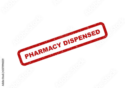 Canvastavla Red pharmacy dispensed rubber stamp seal with a grunge texture effect
