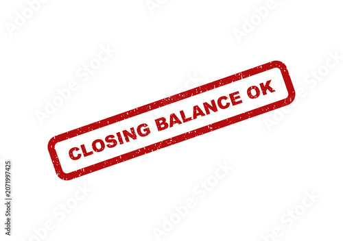 Red rubber stamp impression with text closing balance ok on document