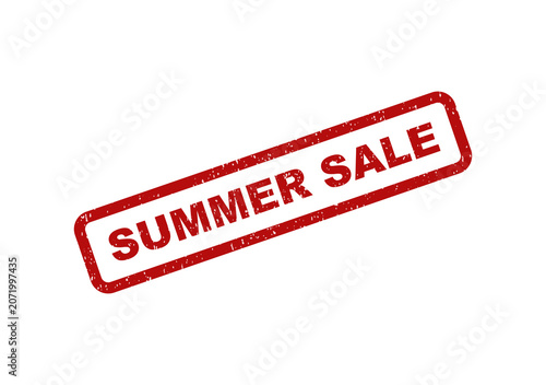 Red rubber stamp impression with summer sale text in grunge style