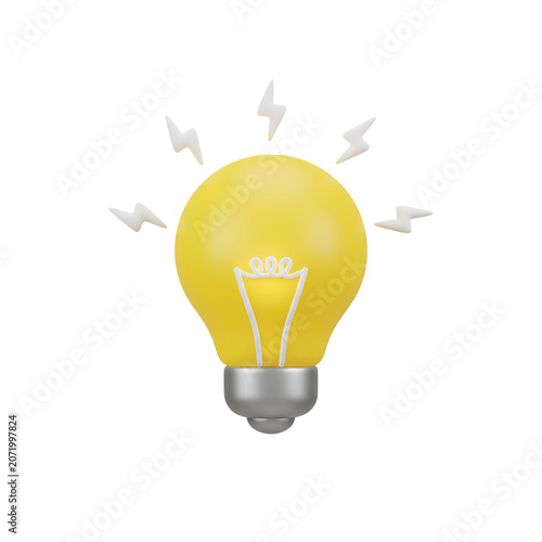 Yellow light bulb symbolizing an idea, isolated on transparent background for creativity