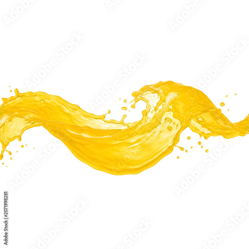 Dynamic yellow juice splash wave isolated on transparent background for beverage advertising